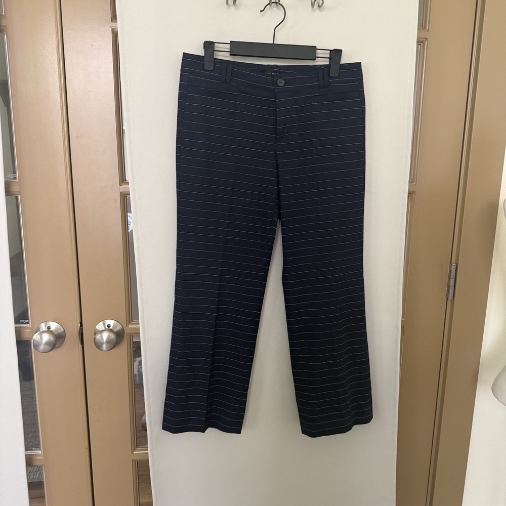 Banana Republic Womens 2 Black White Stripe Logan Crop Straight Leg Dress Pants